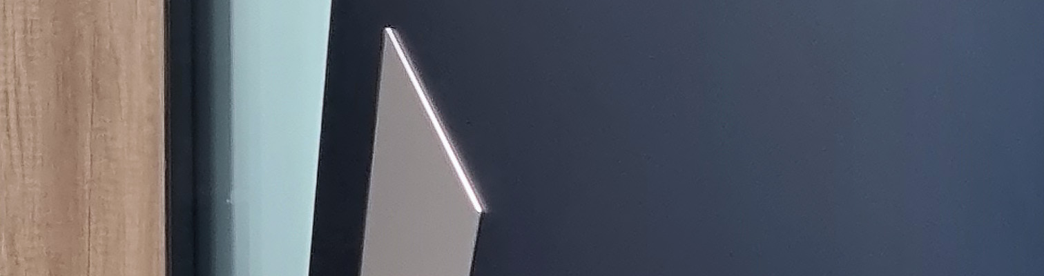 zoom sur la texture d'une porte aluminium ral 7016 avec décor chêne blanchi et insert alunox